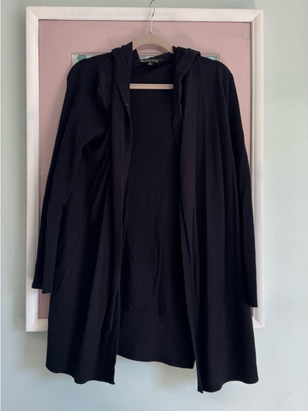 Athleta Black Open-Front Hooded Cardigan